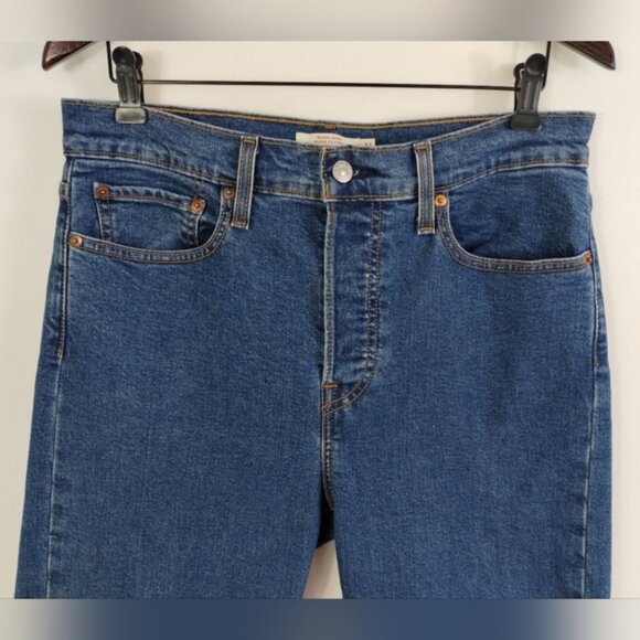 Levi's Wedgie Skinny Jeans Size 31 Blue High Rise Raw Hem Button Fly Ankle - Picture 4 of 13